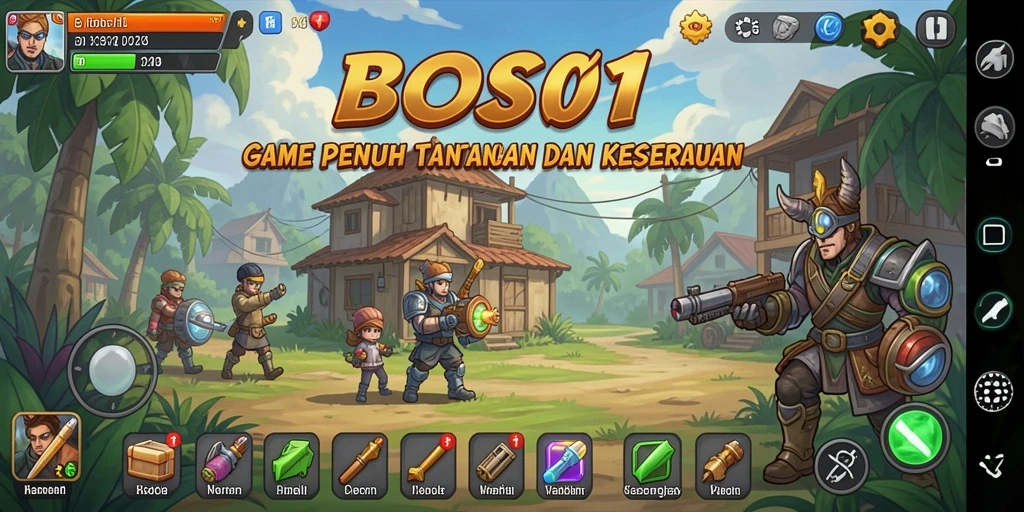 Screenshot gameplay BOS01 menunjukkan kemajuan karakter yang dramatis.