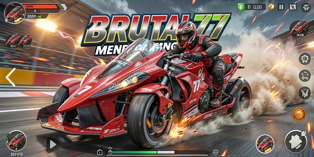Gameplay balapan yang cepat dan mendebarkan di BRUTAL77.
