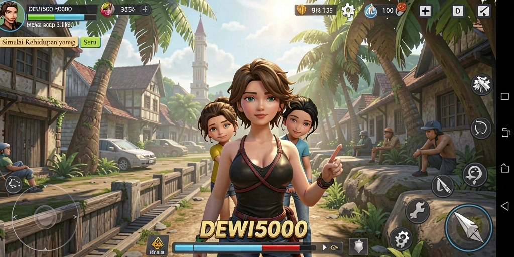 Tampilan gameplay DEWI5000 yang penuh warna dan interaktif.
