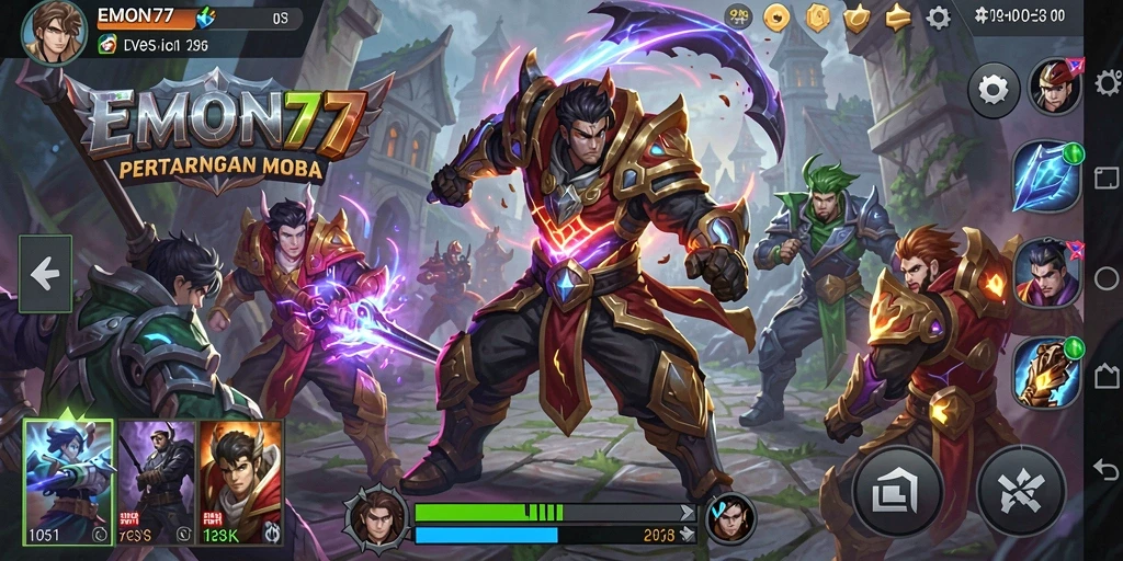 Tampilan gameplay seru dari game MOBA EMON77.