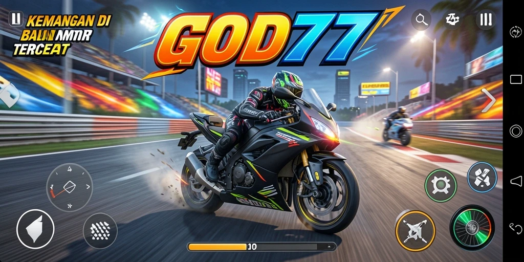 Gameplay mendebarkan dengan balapan motor yang seru.