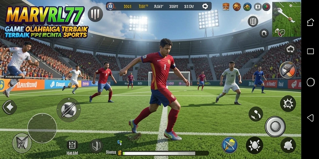 Tampilan gameplay seru di MARVRL77 yang menggambarkan aksi olahraga.