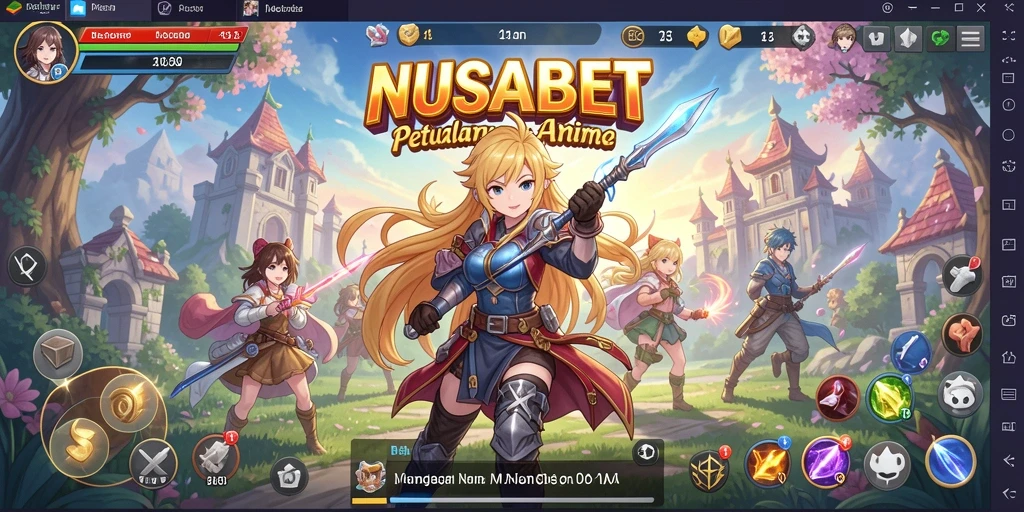 Tampilan gameplay NUSABET dengan karakter anime yang beraksi.