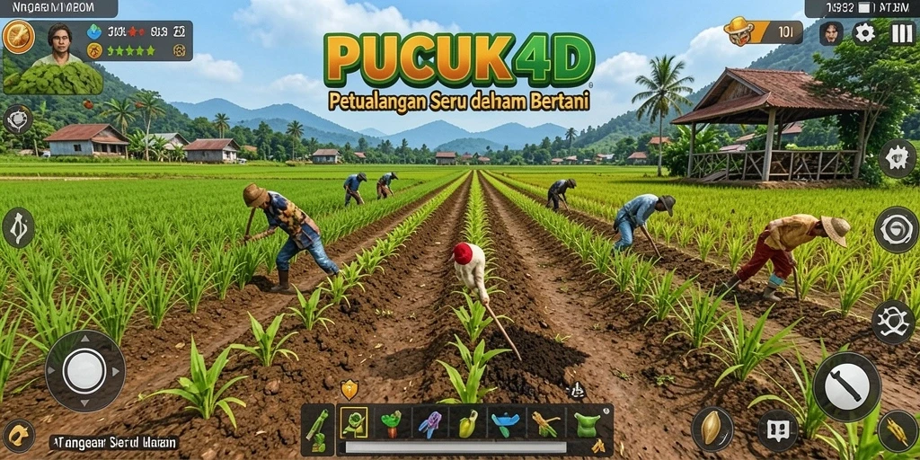 Tangkapan layar dari gameplay seru PUCUK4D di lahan pertanian.