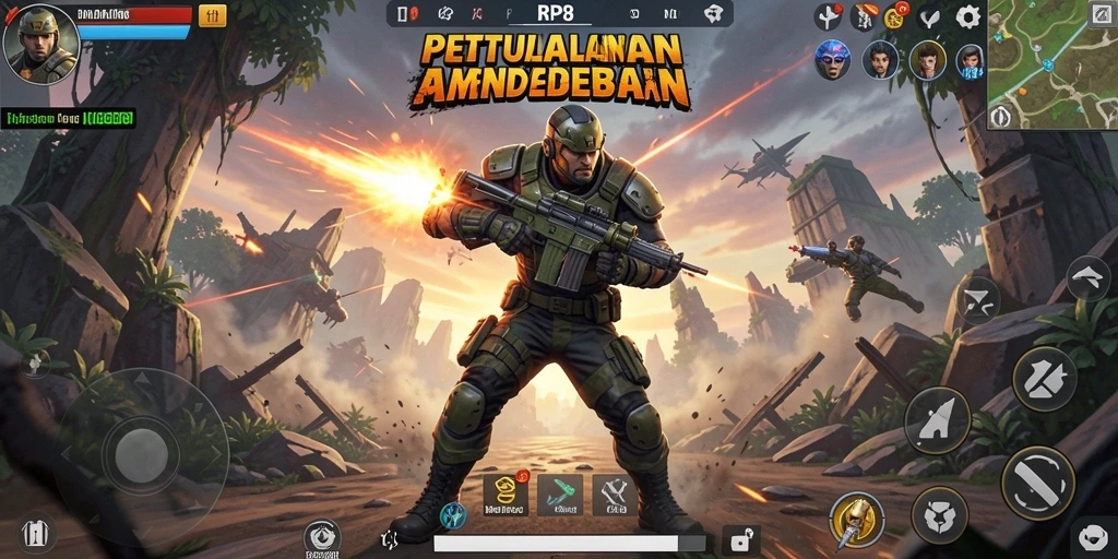 Gameplay RP8 yang mendebarkan dengan pertempuran aksi seru.
