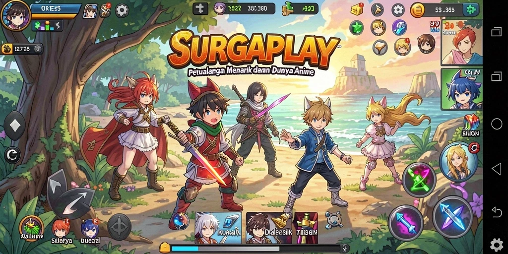 Screenshot gameplay SURGAPLAY dengan karakter Anime yang menarik.